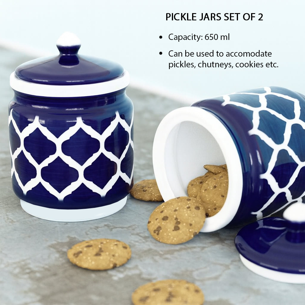 Ceramic Pickle Jars Set | Moroccan Blue | 650 ML each