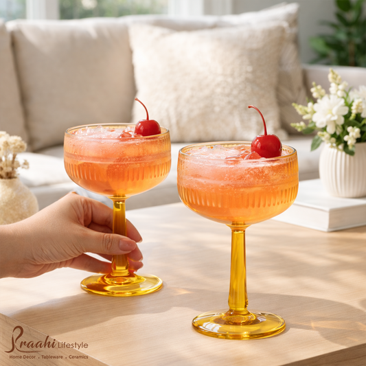 Premium Coupe Glasses With Gift Box (Set of 2, Amber color)