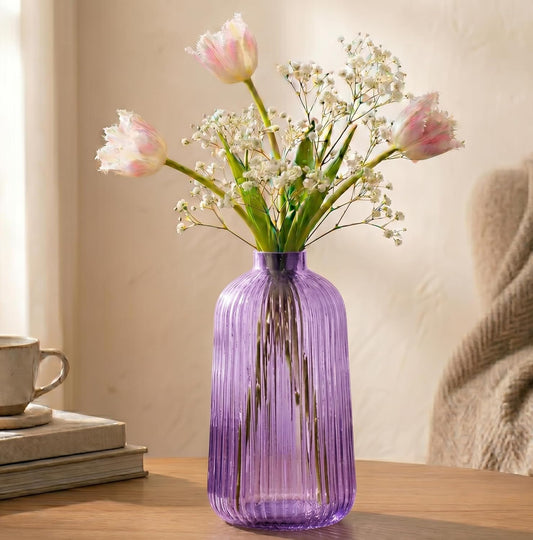 Fluted Bottle Glass Vase - Purple | 8.5 inches Height