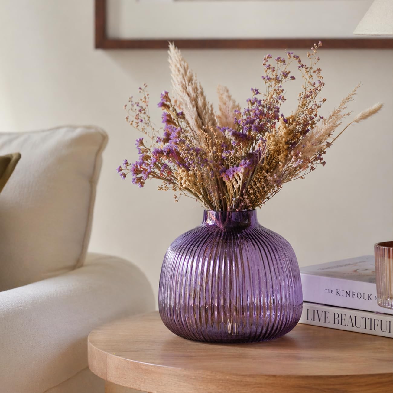 Fluted Round Glass Vase | Purple | 6 inches | Gifting- Diwali Gift/Office Gift