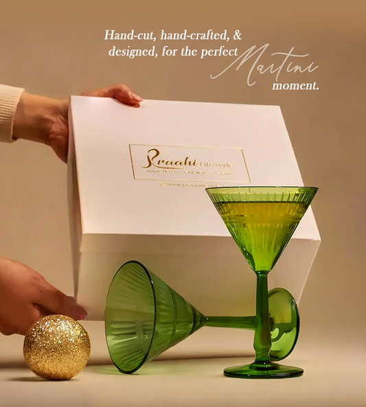 Premium Martini Glasses set (270ml,Set of 2, Emerald Green)