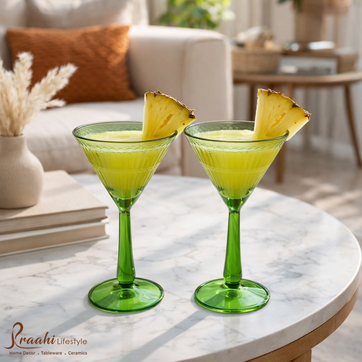 Premium Martini Glasses With Gift Box (Set of 2, Emerald Green)