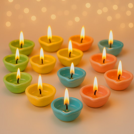 Decorative Ceramic Handmade Diya Set | Pack Of 12 | Multicolour Combo 2