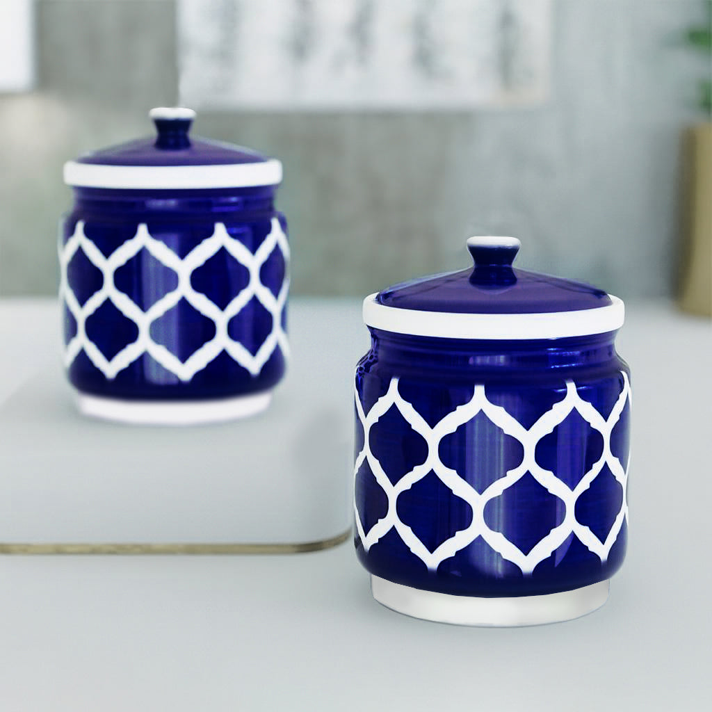 Ceramic Pickle Jars Set | Moroccan Blue | 650 ML each
