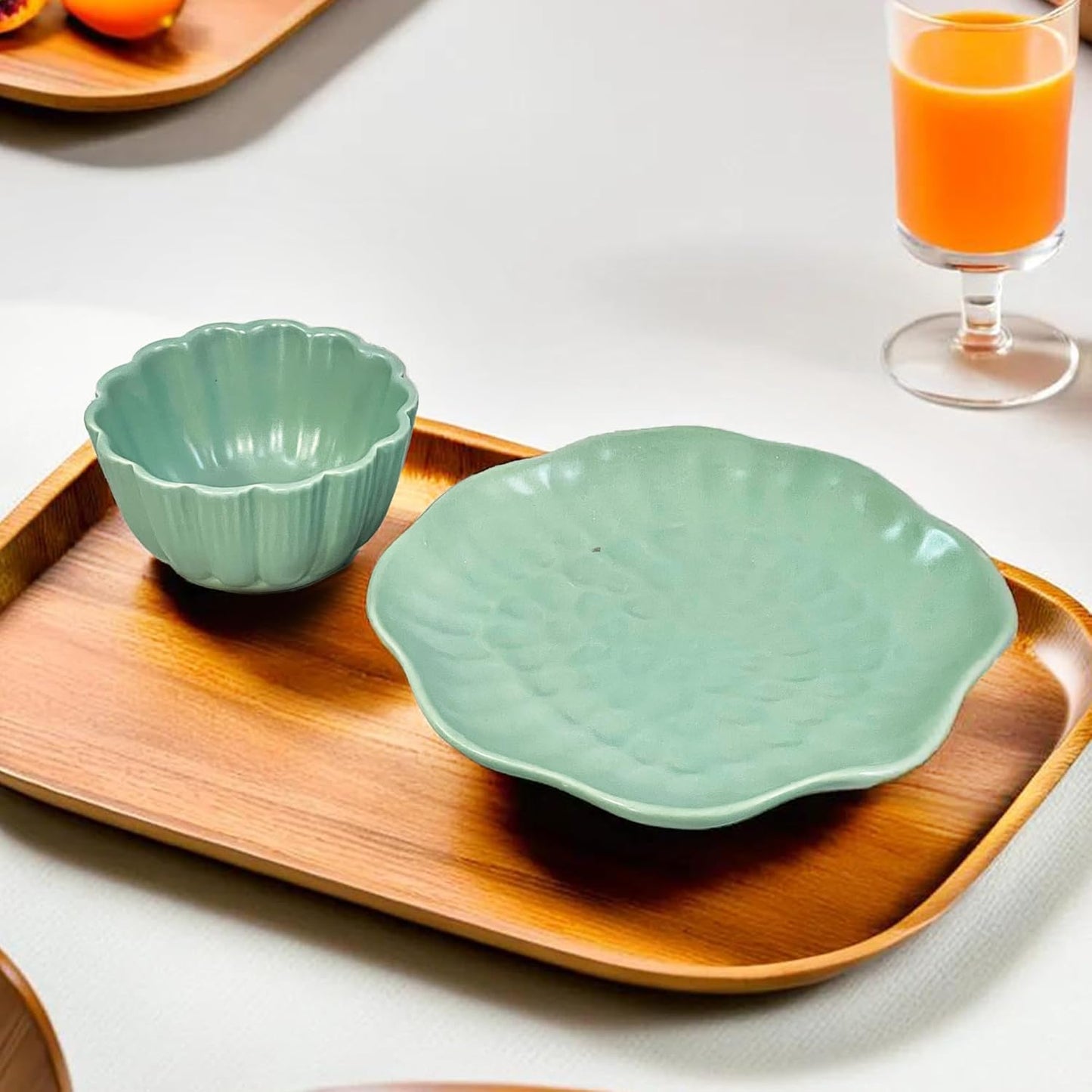 Premium Ceramic Plates and Bowls Set (Sage Green Matte Finish) Set of 4 Plates + 4 Bowls