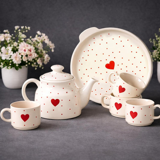 Ceramic Tea Set with Kettle & Serving Tray -Pure Love Tea Pot Set