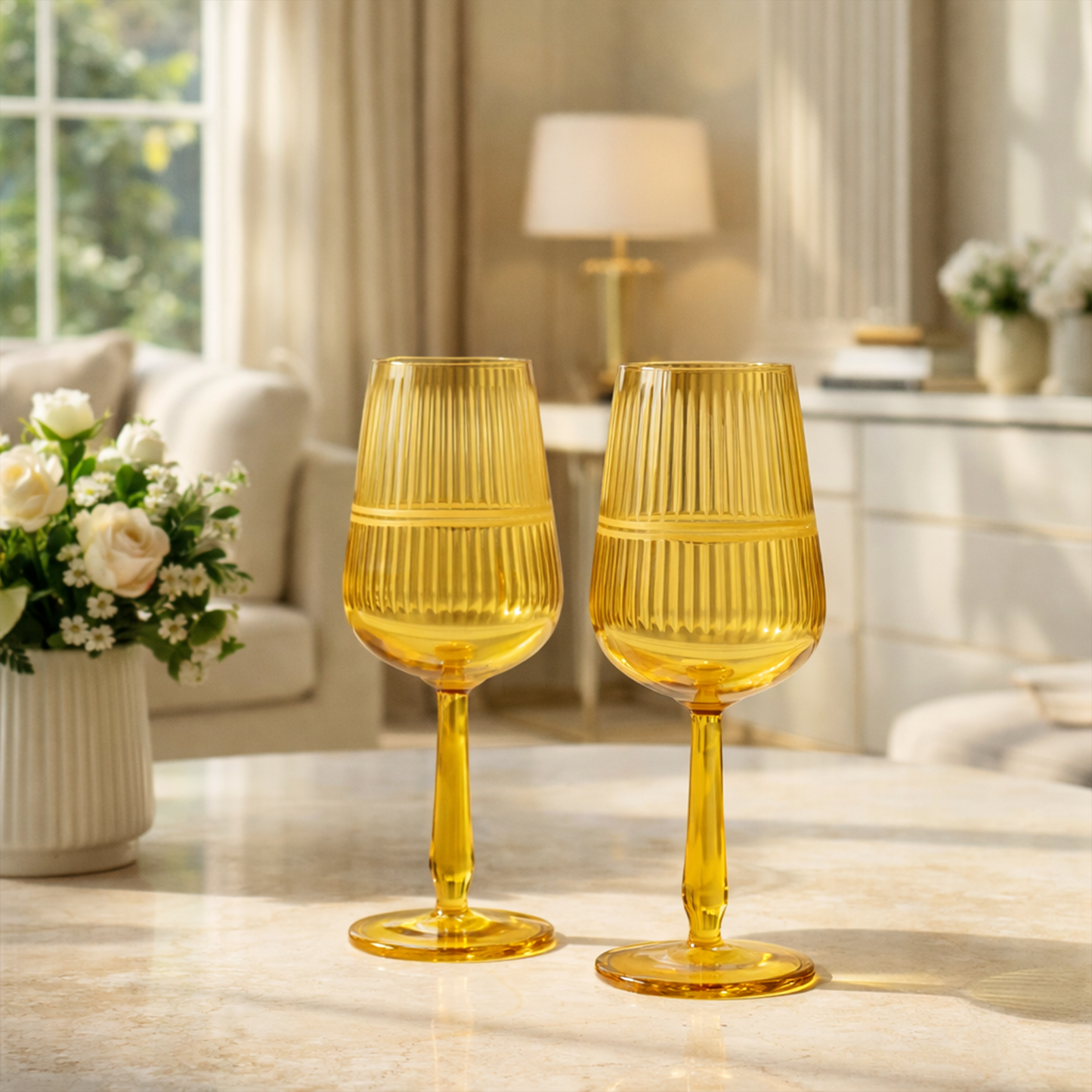 Premium Wine Glasses With Gift Box (Set of 2, Amber)