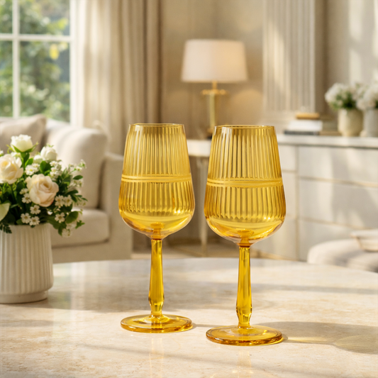 Premium Wine Glasses With Gift Box (Set of 2, Amber)
